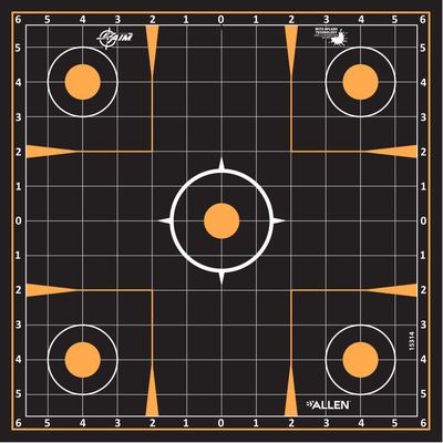 Allen EZ Aim Splash Reactive Adhesive Targets, Sight-In Grid, 12&quot; Square, 10Pack, Black/Orange