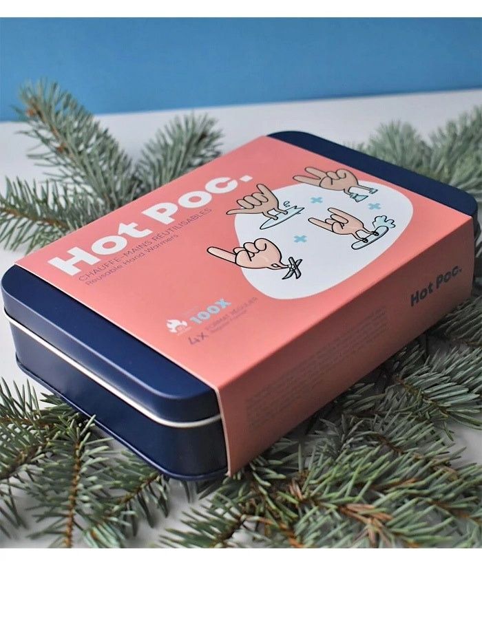 Hot Poc Reuseable Hand Warmers 4 Pack Tin Ski, Snowboard, Hike and Surf