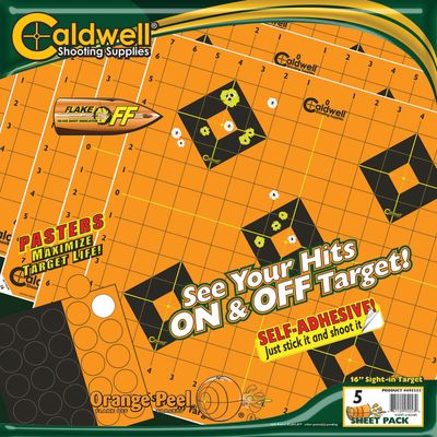 Caldwell 16&quot; Orange Peel Sight-In Targets Peel &amp; Stick with pasters 5 Pack