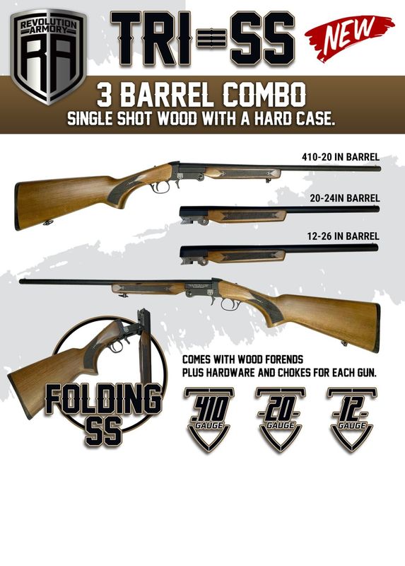 Revolution Armory TRI-SS 410/20/12 Gauge 3 Barrel Combo Single Shot Shotgun