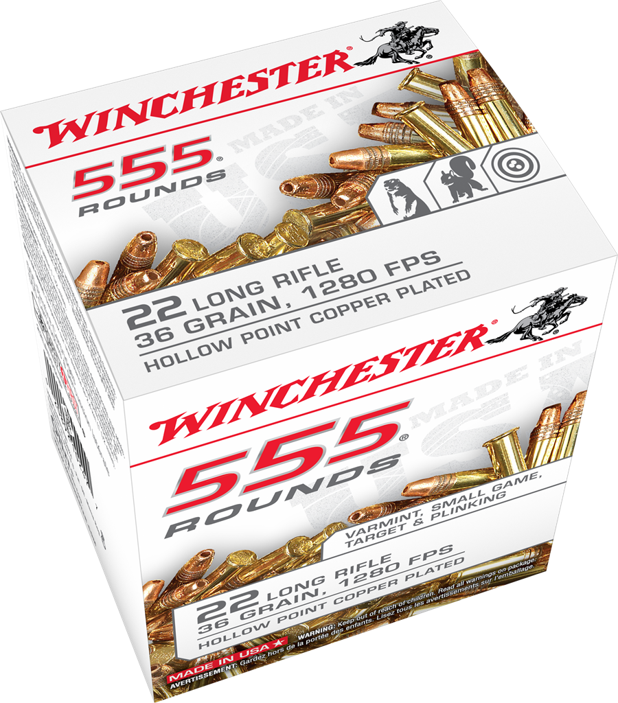 Winchester 22 LR 36 Grain  Hollow Point Copper Plated 555 R ounds