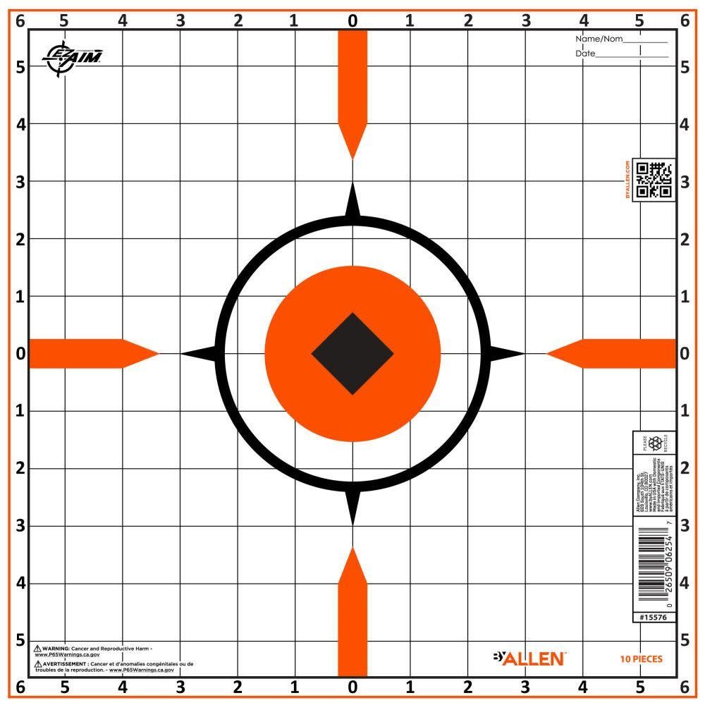 Allen EZ Aim Rigid Paper Shooting Targets, Sight-In Grid, 10-Targets Per Pack, Orange/White