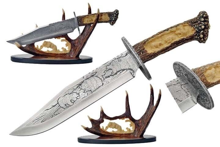 SZCO 15.25&quot; Bear Antler Knife with Display Holder