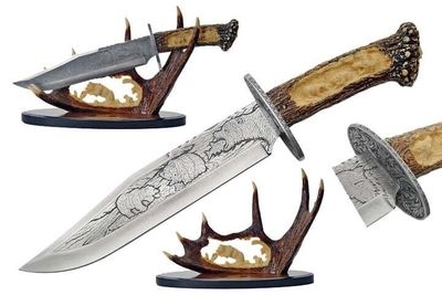SZCO 15.25&quot; Bear Antler Knife with Display Holder