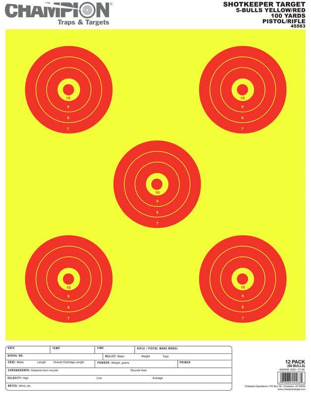 Champion Shotkeeper Large 5-Bulls Eye Target Orange/Yellow 12 Pack