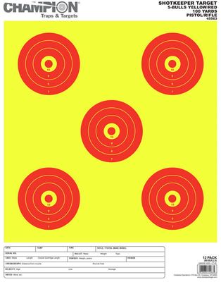 Champion Shotkeeper Large 5-Bulls Eye Target Orange/Yellow 12 Pack