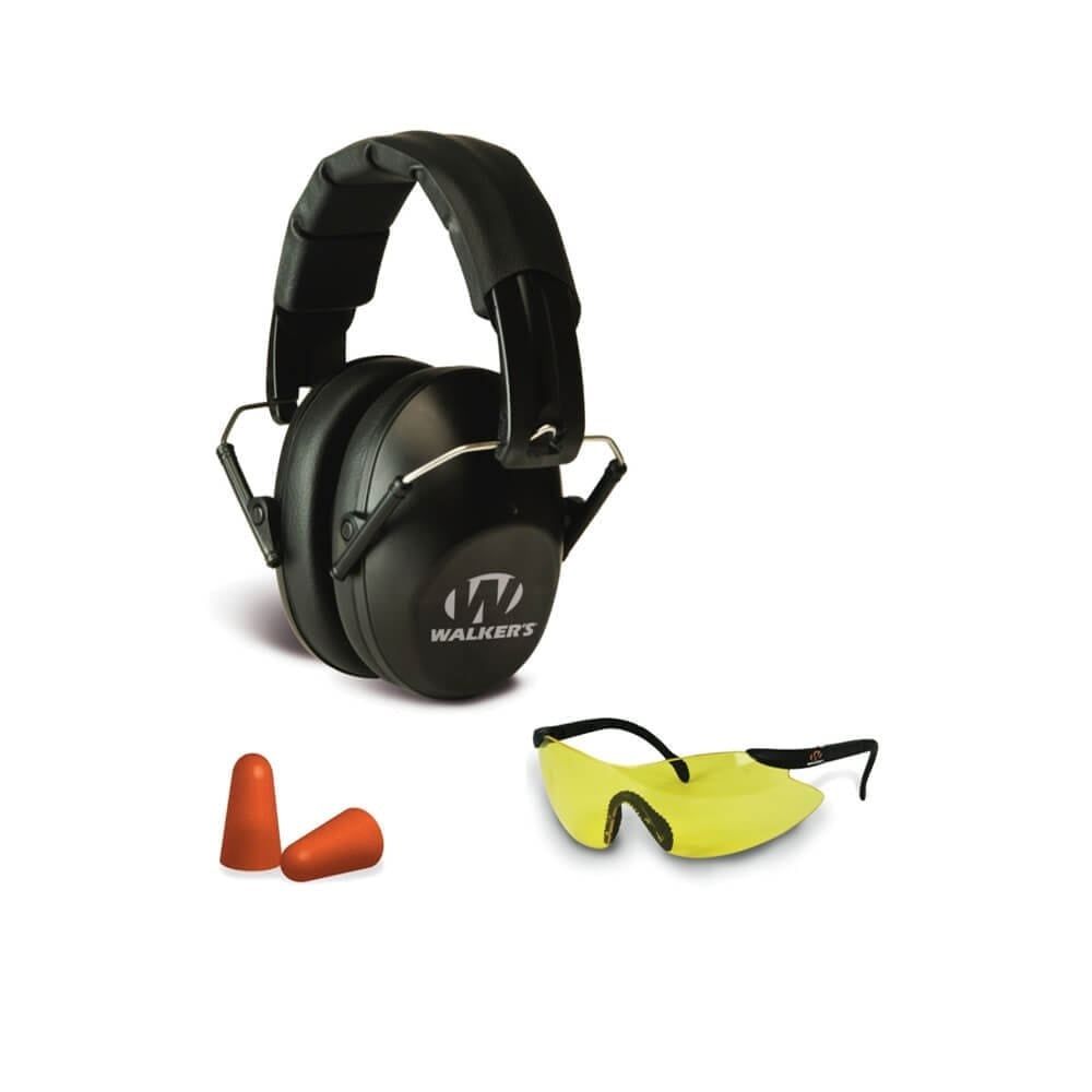 Walker&#39;s Pro Safety Combo Kit  Low Profile Folding Muff, Sport Glasses, Foam Tips