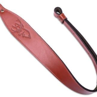 Levy&#39;s Leathers Stag Head Leather Cobra Rifle Sling, 28&quot; - 36&quot; Walnut