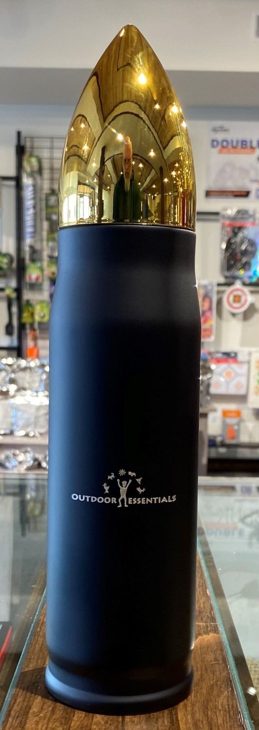 Bullet Flask Rifle Cartridge Thermos w/ Outdoor Essentials Logo, Size: 16.5 oz, Colour: Black