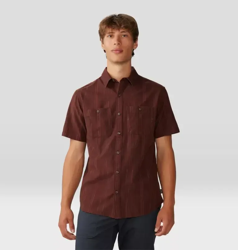 Mountain Hardwear Men&#39;s Grove Hide Out Short Sleeve Shirt, Size: Medium, Colour: Woodsmoke Brown Ikat