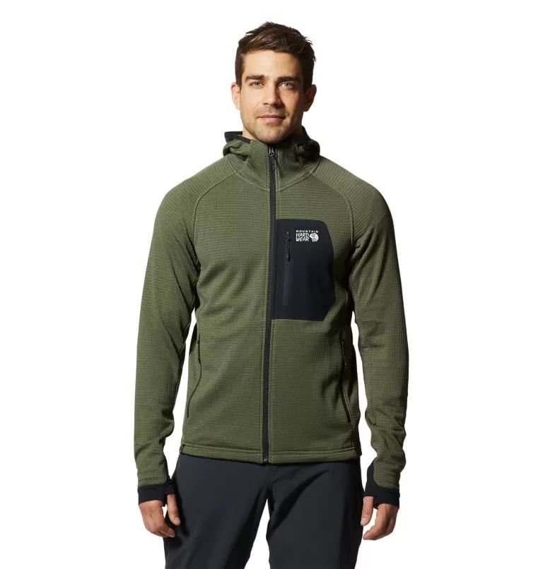 Mountain Hardwear Men&#39;s Polartec Power Grid Full Zip Hoody, Size: Small, Colour: Surplus Green Heather