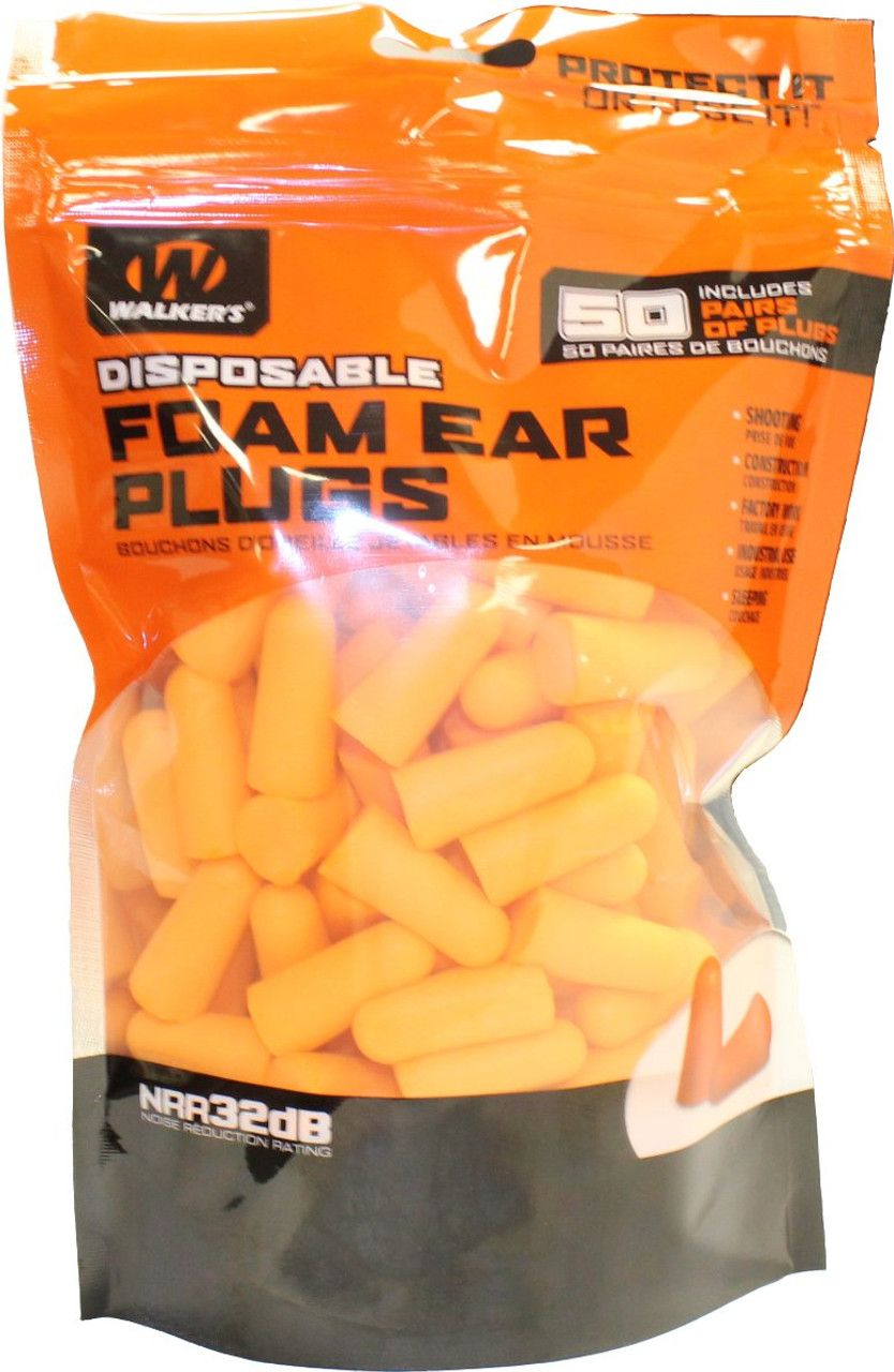 Walker&#39;s Passive Foam Ear Plug Pouch 50 Pairs , Orange