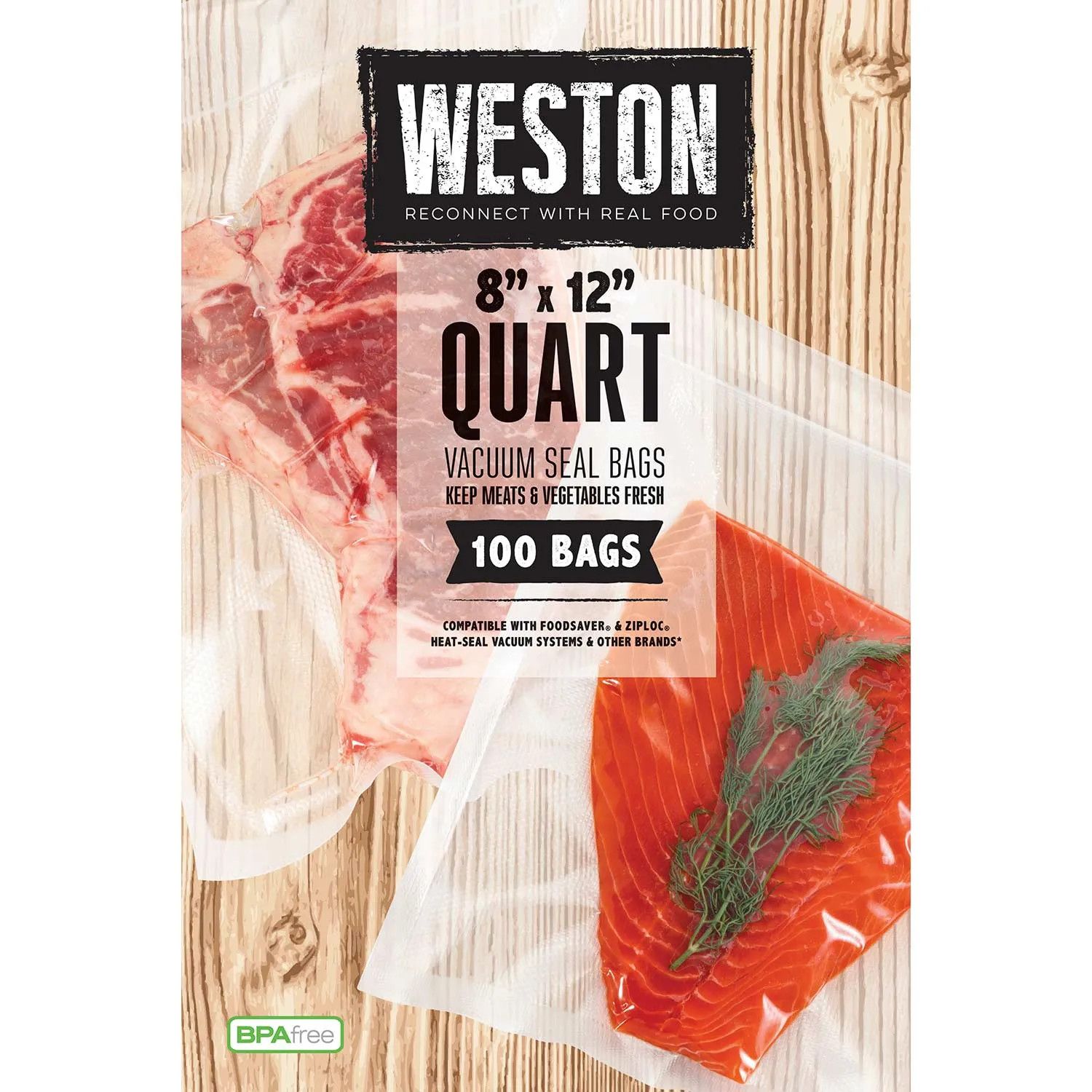 Weston Vacuum Sealer Bags, 8 in x 12 in, 100 Pre-cut Bags