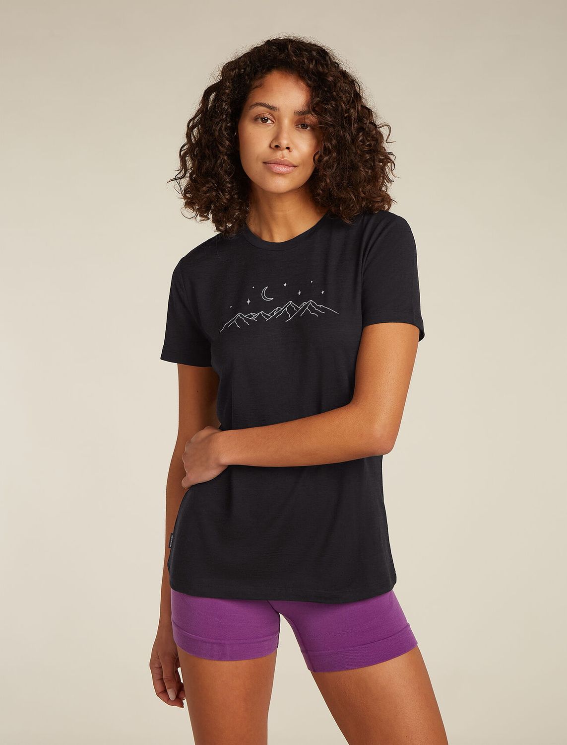 Icebreaker Women&#39;s Merino 150 Tech Lite Short Sleeve T-Shirt Sparkling Stars, Size: XS, Colour: Black