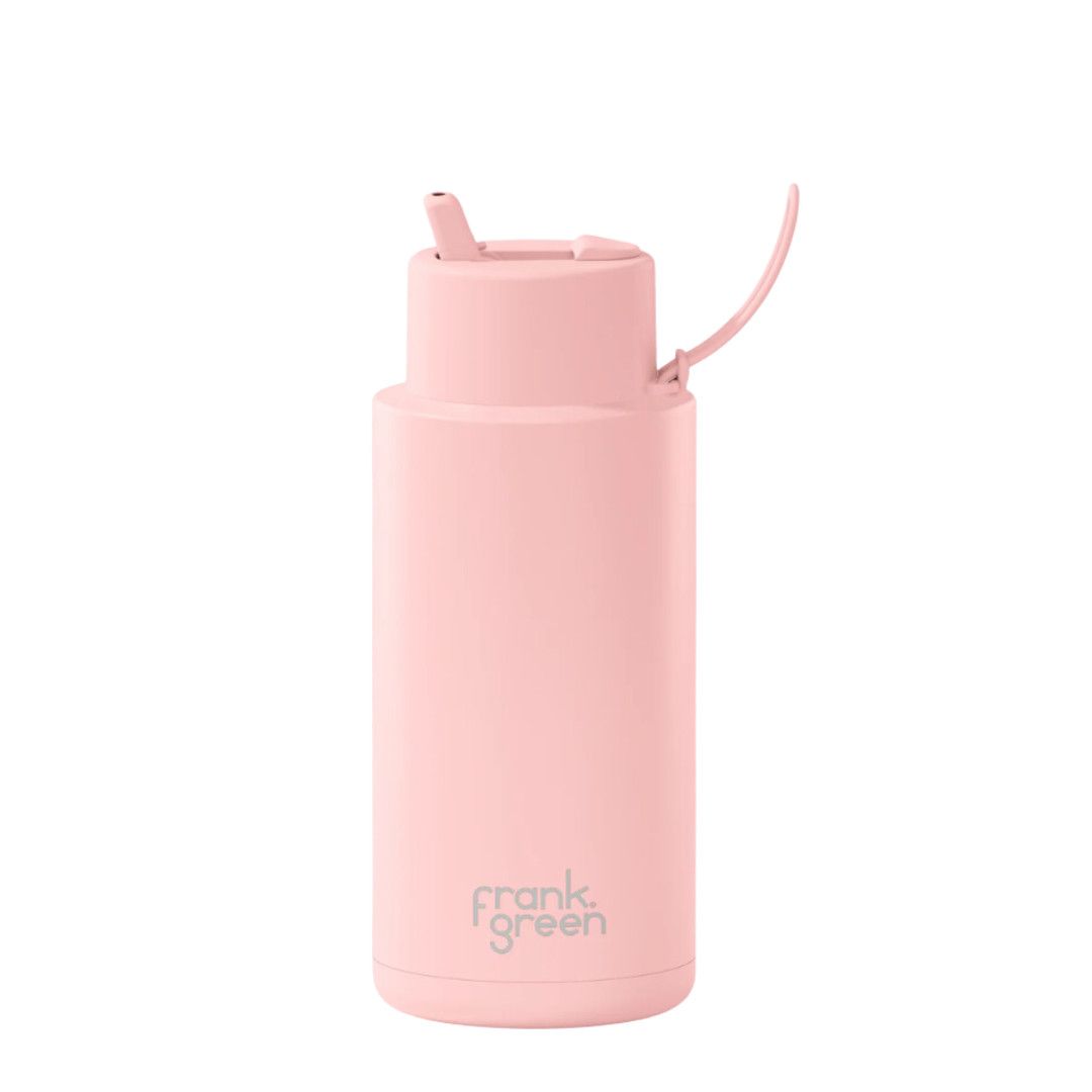 Frank Green 34oz Ceramic Reusable Bottle w/ Flip Straw Lid, Colour: Blushed