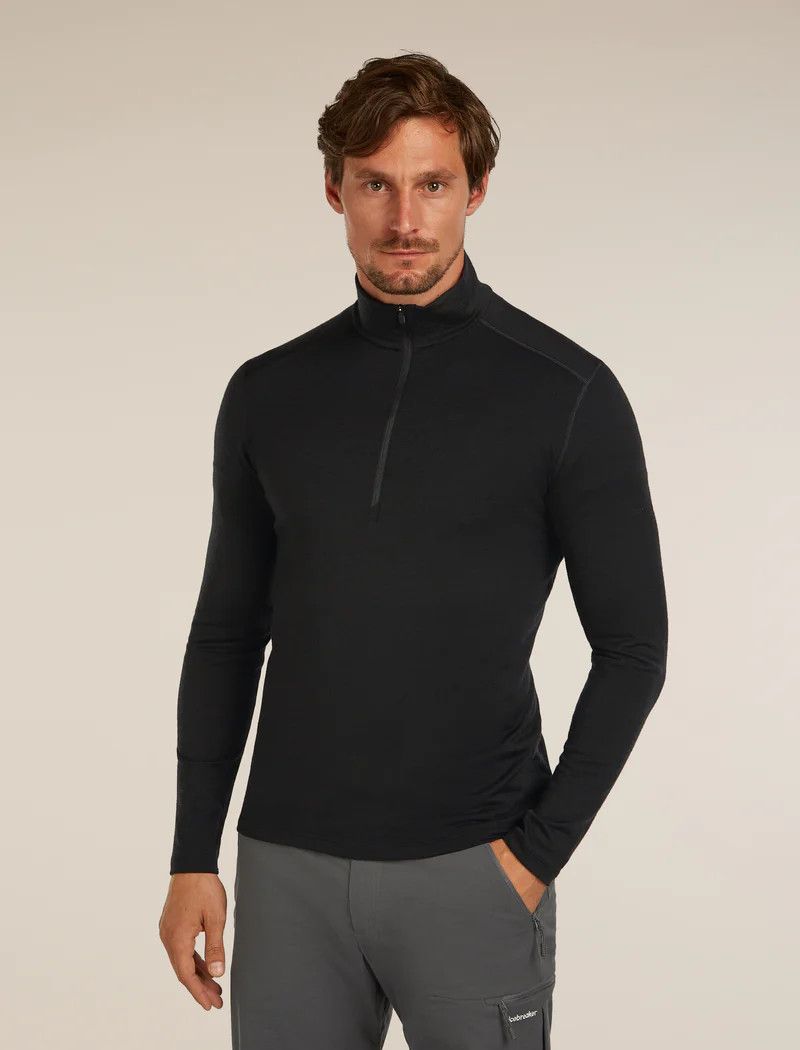 Icebreaker Men&#39;s Merino 200 Oasis Long Sleeve Half Zip Thermal Top, Size: Small, Colour: Black
