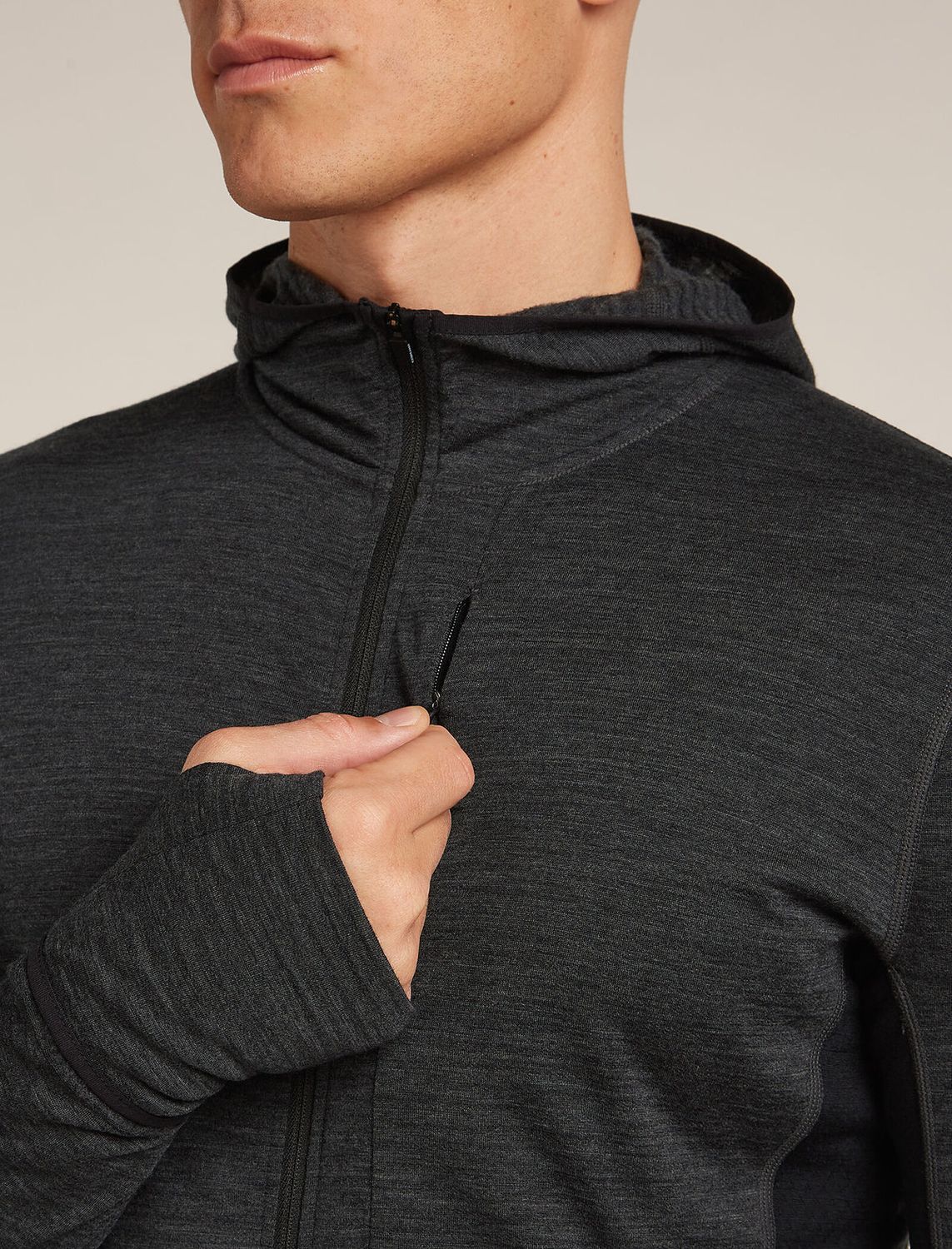 Icebreaker Men&#39;s Merino Blend 200 Realfleece Descender Long Sleeve Zip Hoodie, Size: Small, Colour: Jet Heather/Black