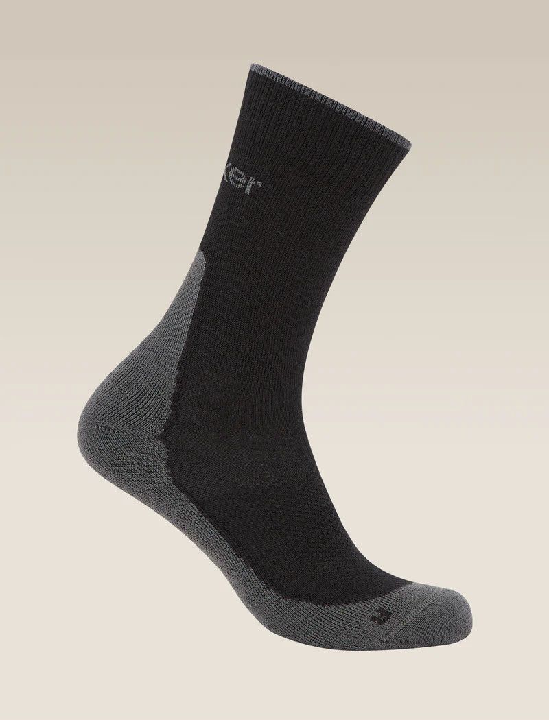Icebreaker Men&#39;s Merino Hike+ Light Crew Socks, Size: Small, Colour: Black/Obsidian