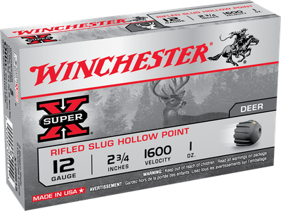 Winchester Super X 12 Gauge, 2-3/4", 1 oz, 1600 fps, Lead Rifle Slug, 5 Rd/bx