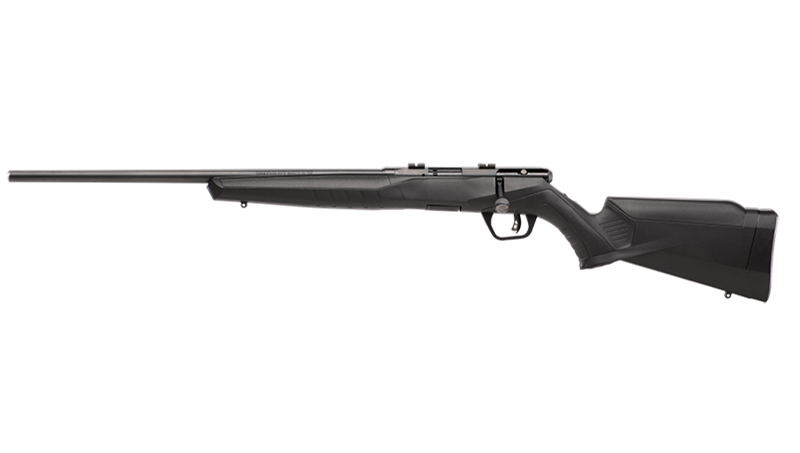 Savage B22 F Rimfire Bolt-Action Rifle, Black Synthetic Stock, Blued, Left Hand, 22 WMR