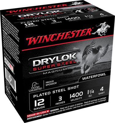 Winchester Drylok Super Steel Magnum 12 Gauge 3" 1 1/4oz #4 Steel Shot Winchester Drylok Super Steel Magnum 12 Gauge 3" 1 1/4oz #4 Steel Shot