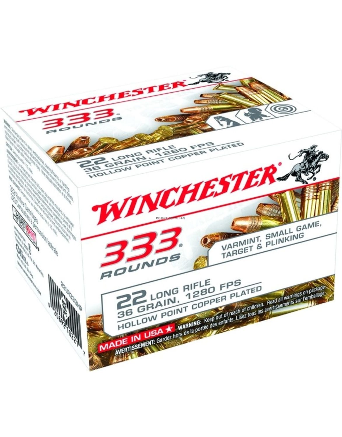 Winchester 22 LR 36 Grain  Hollow Point Copper Plated 333R ounds
