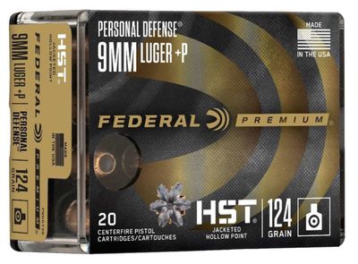 Federal Premium Personal Defense 9MM +P HST Jacketed Hollow 124 Grain Federal Premium Personal Defense 9MM +P HST Jacketed Hollow 124 Grain