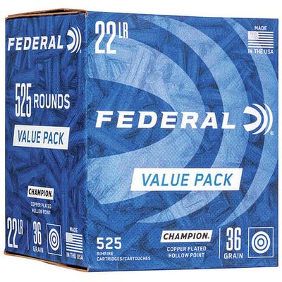 Federal 22 LR, 36 Grain Copper Plated Hollow Point 325 Rounds Federal 22 LR, 36 Grain Copper Plated Hollow Point 325 Rounds