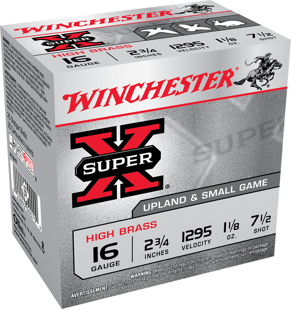 Winchester Super X High Brass 16 Gauge 2-3/4" 1-1/8 oz #7.5 Lead Shot, 25 Rds/Bx