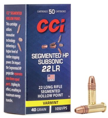 CCI 22 LR 40 Grain Subsonic Segmented Hollow Point 50 Rounds CCI 22 LR 40 Grain Subsonic Segmented Hollow Point 50 Rounds