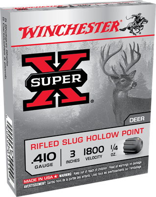 Winchester Super-X 410 Gauge 3" 1/4 oz Rifled Slug Hollow Point Winchester Super-X 410 Gauge 3" 1/4 oz Rifled Slug Hollow Point