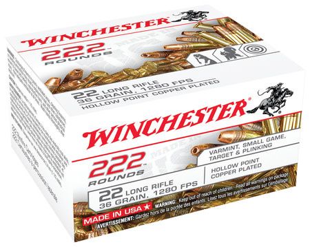 Winchester 22 LR 36 Grain  Hollow Point Copper Plated 222 Rounds