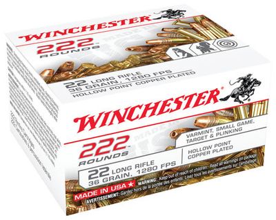 Winchester 22 LR 36 Grain  Hollow Point Copper Plated 222 Rounds