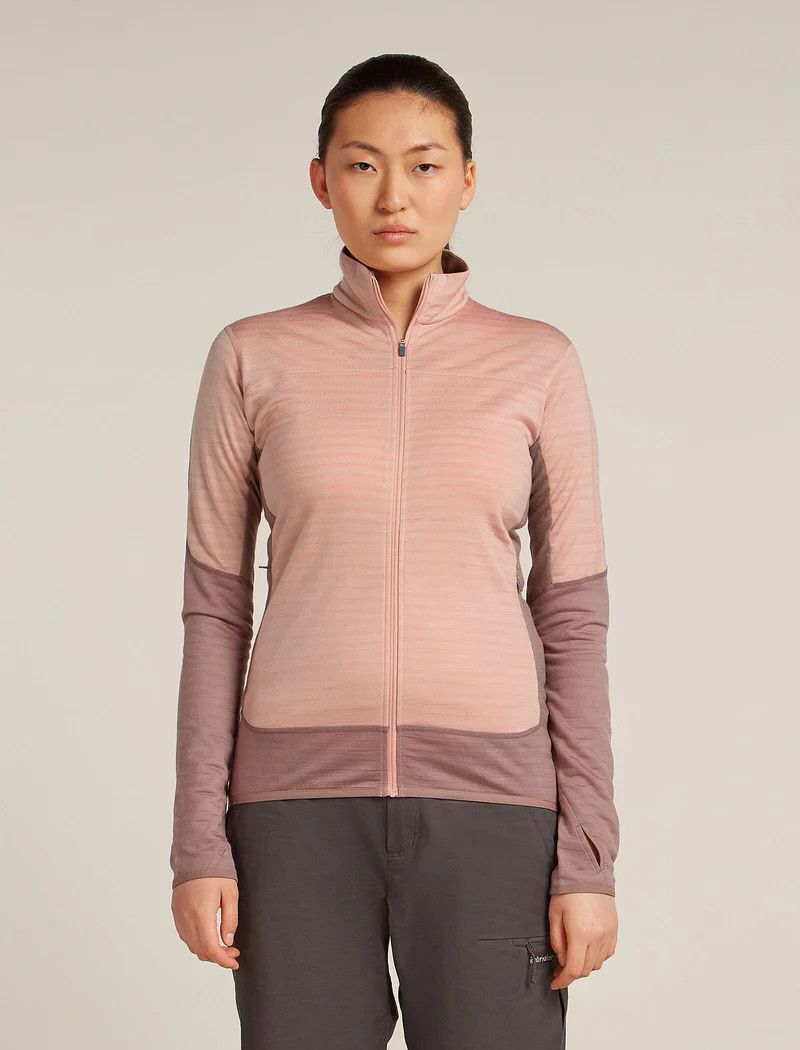 Icebreaker Women's Merino Blend 300 RealFleece Descender Long Sleeve Zip Jacket, Size: Small, Colour: Summit/Blush