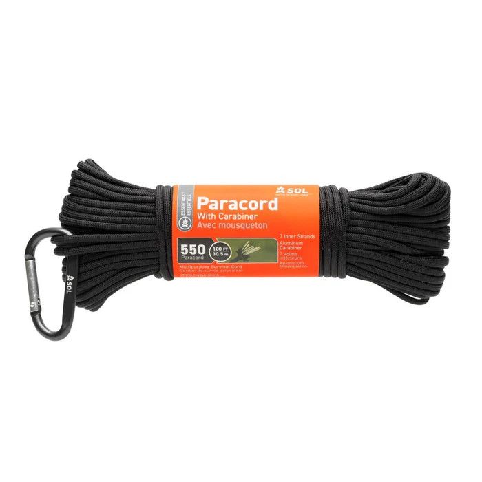 Survive Outdoors Long 550 Paracord 100 ft with Carabiner