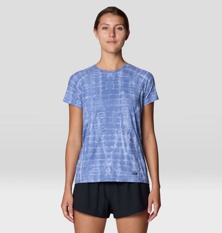 Mountain Hardwear Women's Crater Lake Short Sleeve, Size: Small, Colour: Best Coast Blue Prismatic Print