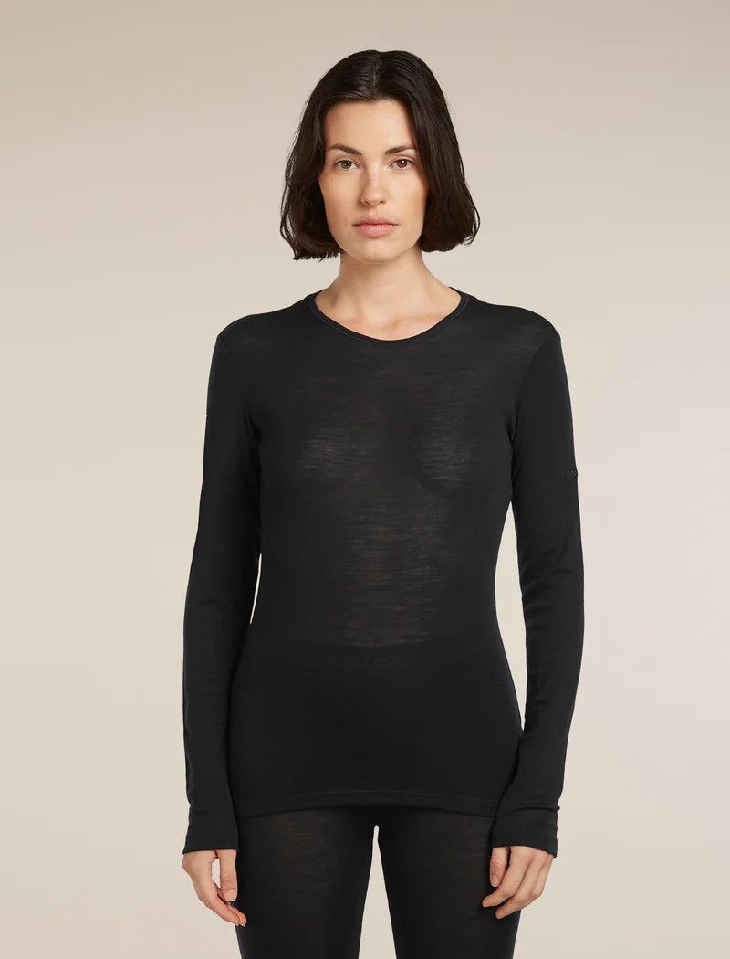 Icebreaker Women's Merino 175 Everyday Long Sleeve Crewe, Color: Small, Size: Black