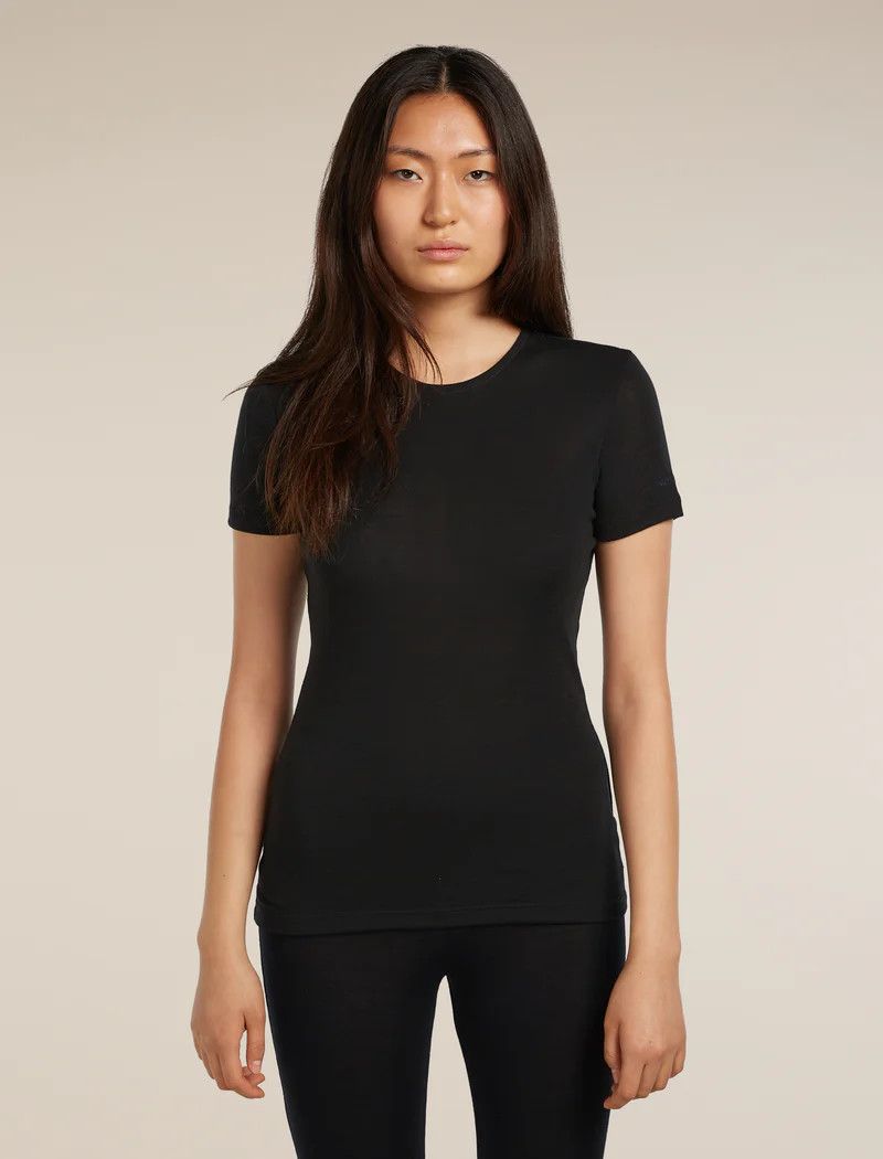 Icebreaker Women's Merino 175 Everyday Short Sleeve Crewe Thermal Top, Size: Extra Small, Colour: Black