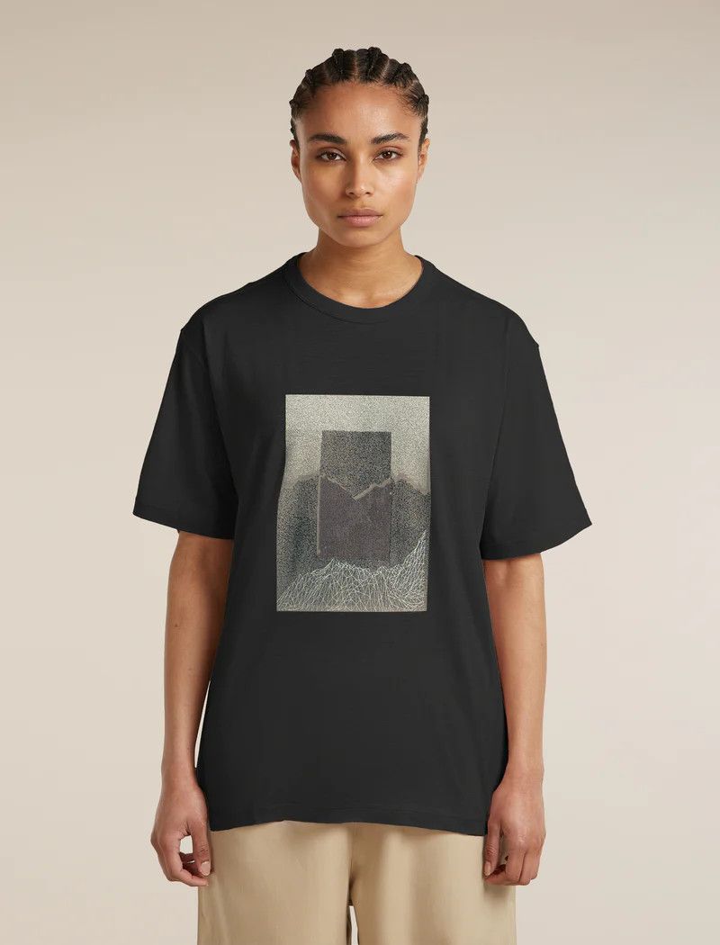 Icebreaker Women's Merino 150 Tech Lite Short Sleeve Relaxed Tee Mountain Shift, Size: Small, Colour: Black