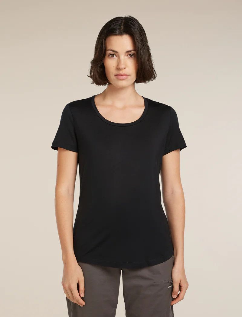 Women's Merino Blend 125 Cool-Lite Sphere Short Sleeve Scoop Tee, Size: Small, Colour: Black
