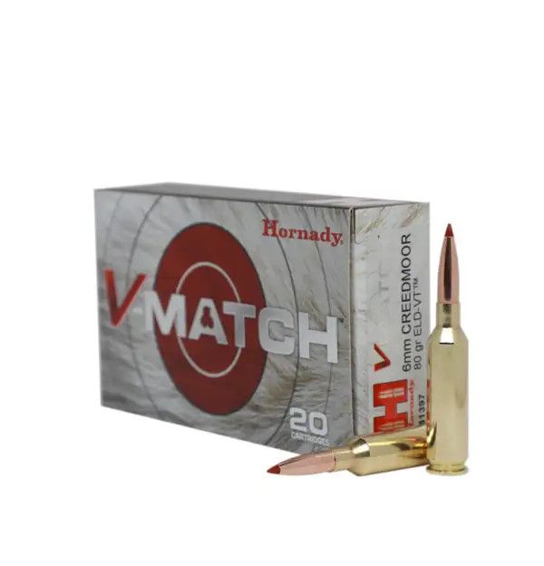 Hornady V-Match 6mm Creedmoor Ammo 80 Grain ELD-VT Polymer Tip