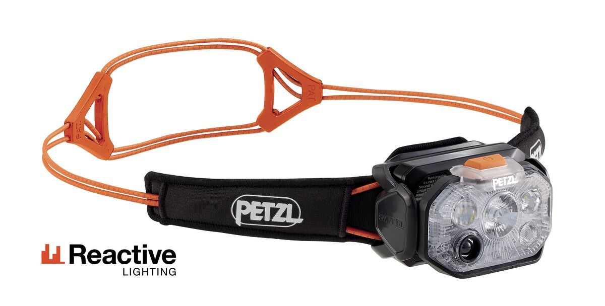 Petzl Swift RL Headlamp 1200 Lumens, Colour: Black/Orange