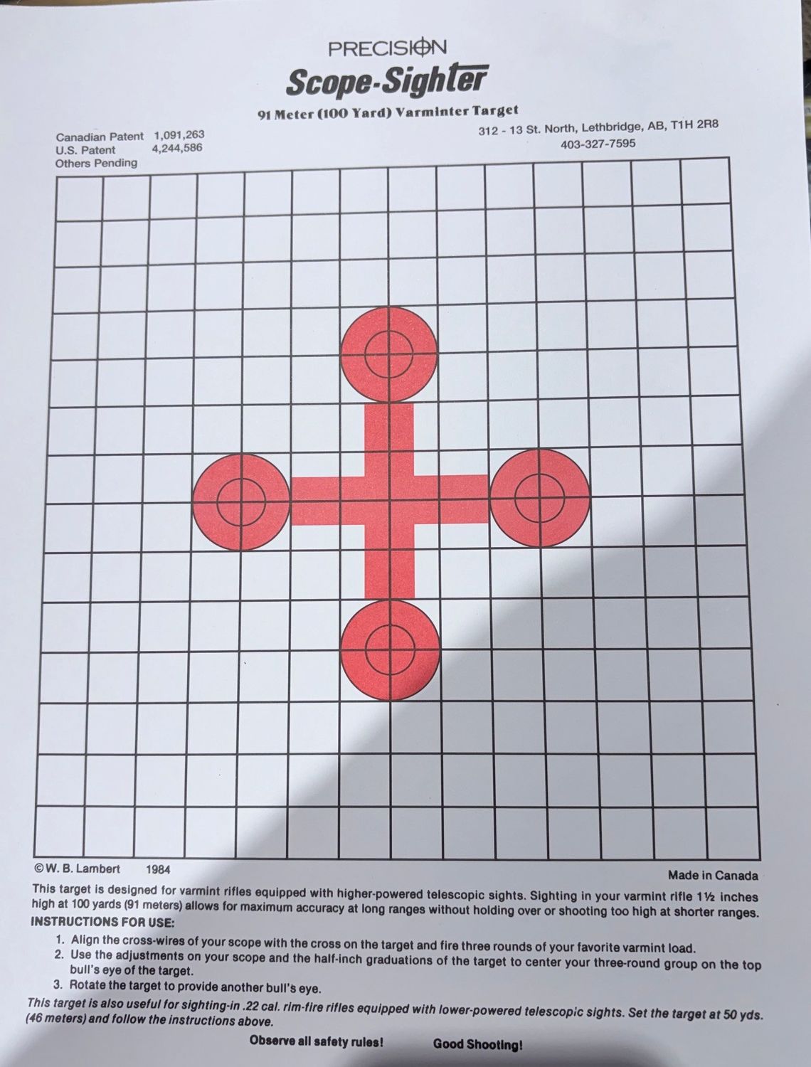 Scope Sighter Precision 100 Yard Sight-In Target, Single