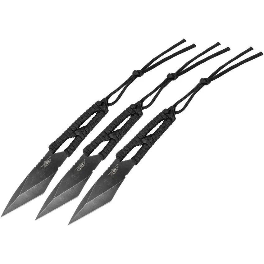 Uzi Throwing Knife Set- Black - Cord Wrapped Handles