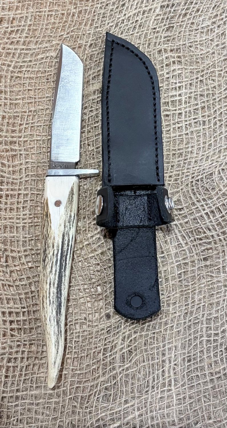 Cadsand Blades Classic Hunter Fixed Blade Knife with Stage Handle/Leather Sheath