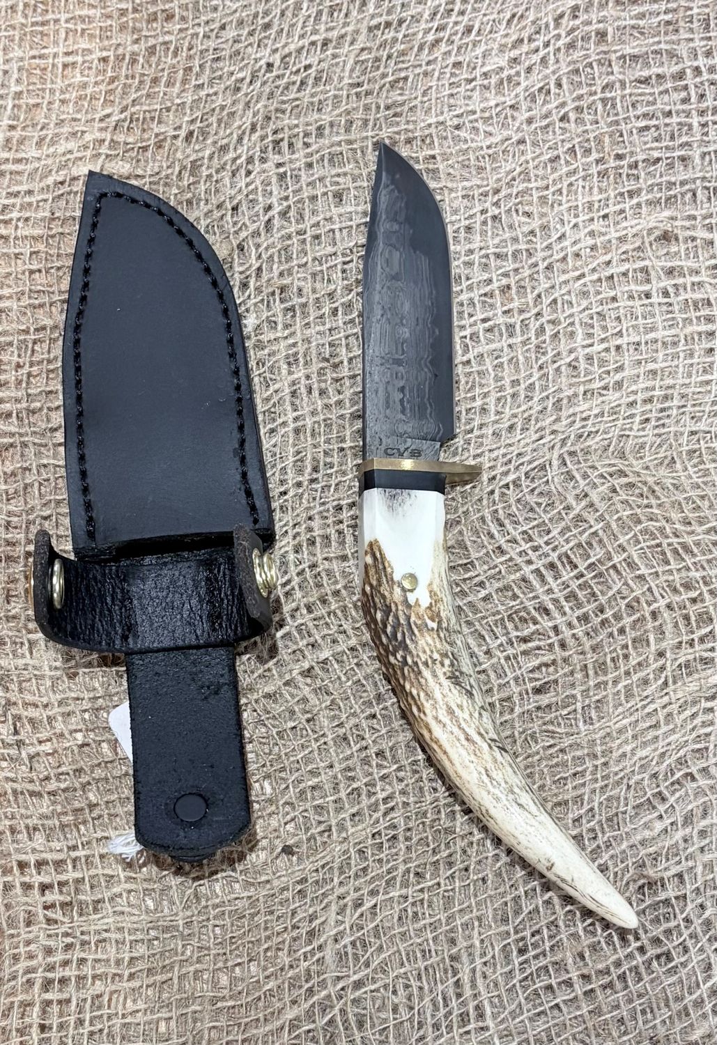 Cadsand Blades Wrought Sam Mai Fixed Blade Knife with Stag Handle/Leather Sheath