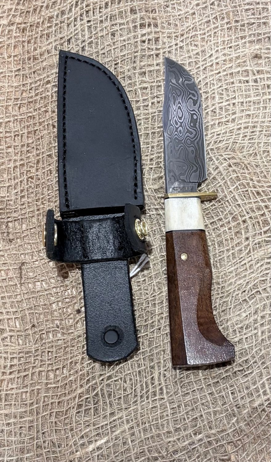 Cadsand Blades Damascus Hunter Fixed Blade Knife with Leather Sheath