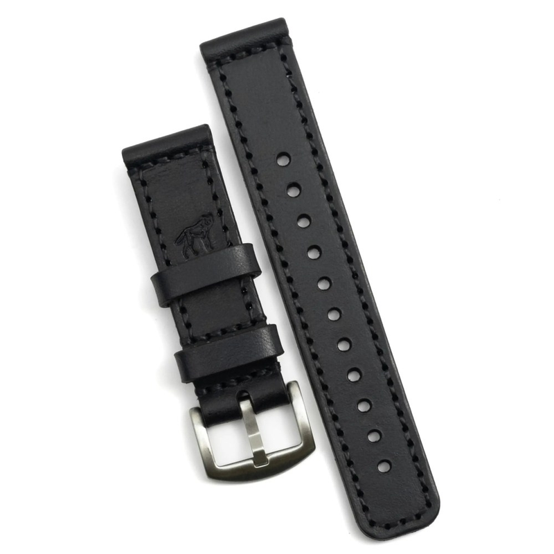 Stitched Leather Watch Strap Black