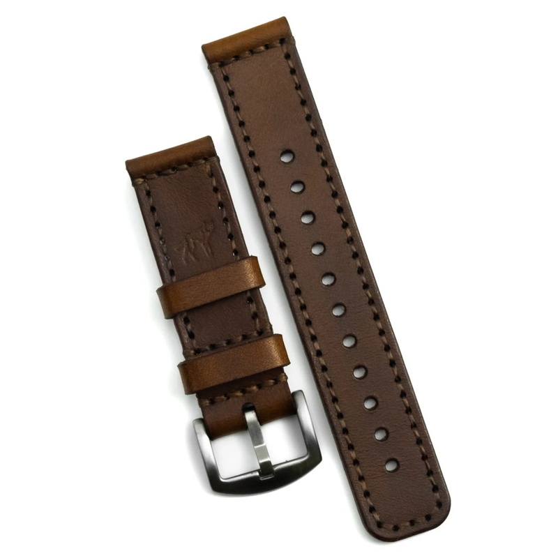 Leather Watch Strap Stitched Brown