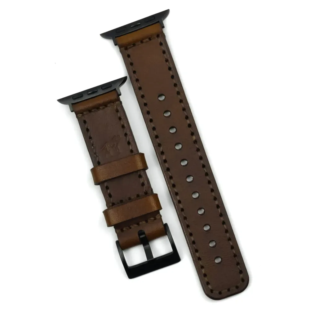 Apple Watch Stitched Leather Strap Brown